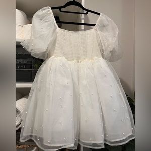 Sister Jane Penny Pearl Mini Dress, White Puff Dress, Bridal